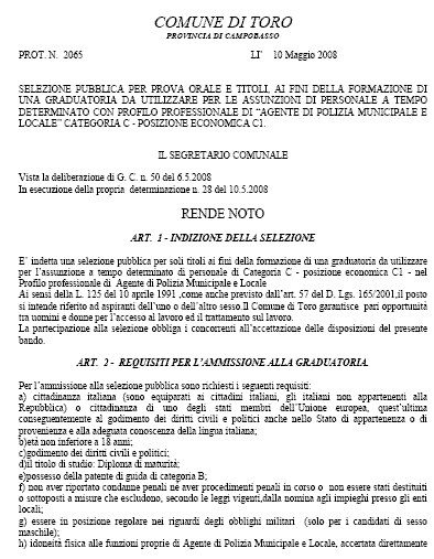 Clicca e ingrandisci il foglio del bando del Comune